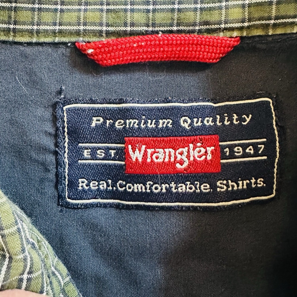 Wrangler Premium Quality Green Plaid Button Down Shirt Men's 2XL 100% Cotton Lon - Picture 3 of 9